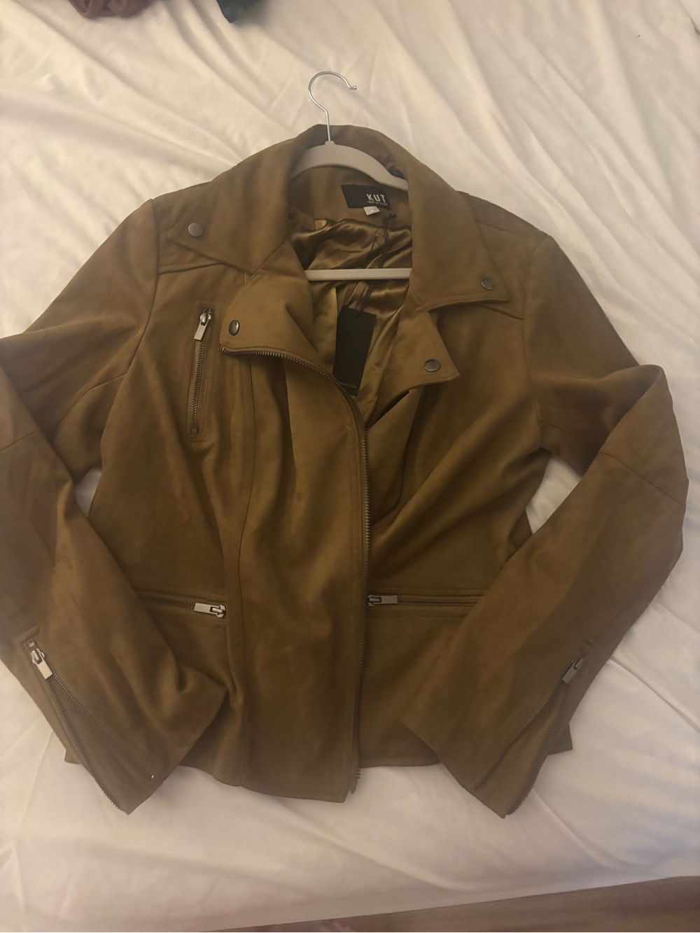 Kut from the Kloth Tan Suede Moto Jacket